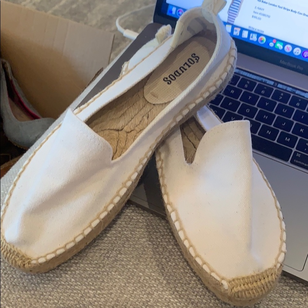 Soludos White Canvas Platform Espadrille